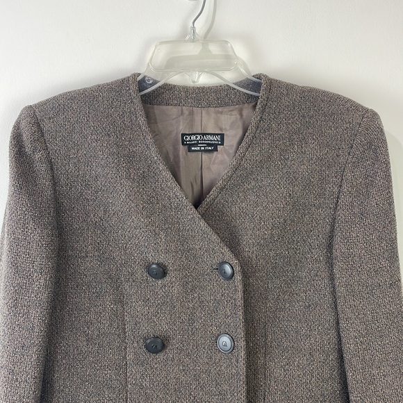 GIORGIO ARMANI Black Label Tweed Suit Jacket Collarless Blazer Women’s 44 / 8 - Picture 2 of 12